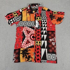 Reason Shirt Mens Medium Multi Color Graphic Button Up Rayon Short Sleeve VS1-20